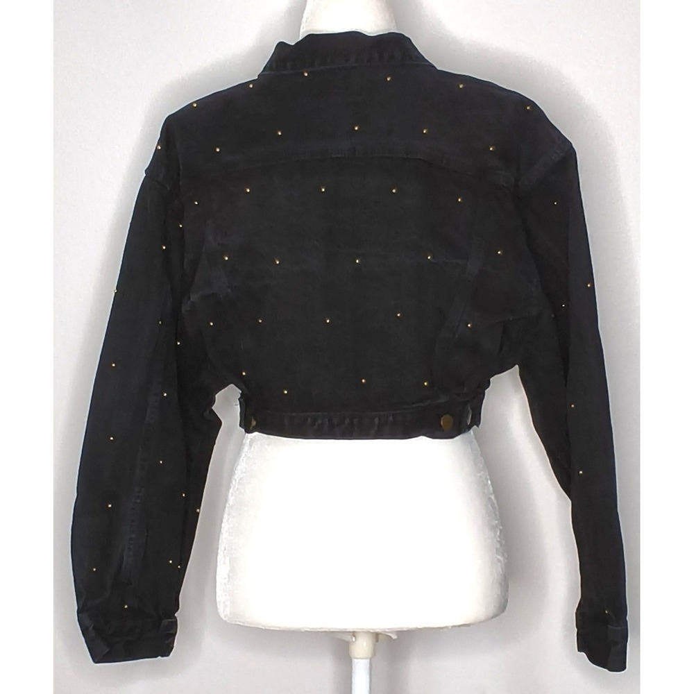 Paris Blues Denim Jacket Women Medium Black Vintage Cropped Studded - Picture 2 of 14